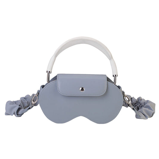 Chic PU Leather Crossbody Storage Bag for Apple AirPods Max - Protective Case with Ruched Fabric Strap & Top Handle