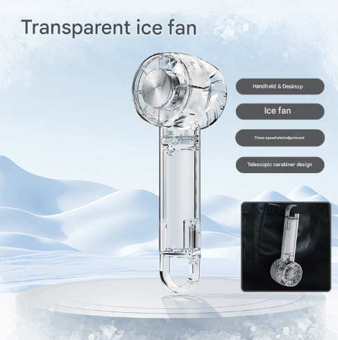 Transparent White Portable Mini Cooling Fan with Semiconductor Ice Compress - USB - C Rechargeable, 3 - Speed Turbine & Transparent Design