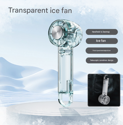 Transparent White Portable Mini Cooling Fan with Semiconductor Ice Compress - USB - C Rechargeable, 3 - Speed Turbine & Transparent Design
