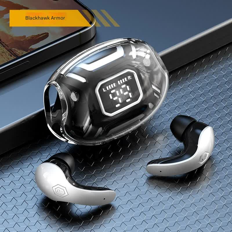 Mecha Style TWS Gaming Earbuds - Bluetooth 5.3, Low Latency, Ear - Hook Design, LED Display Case, Noise Cancelling