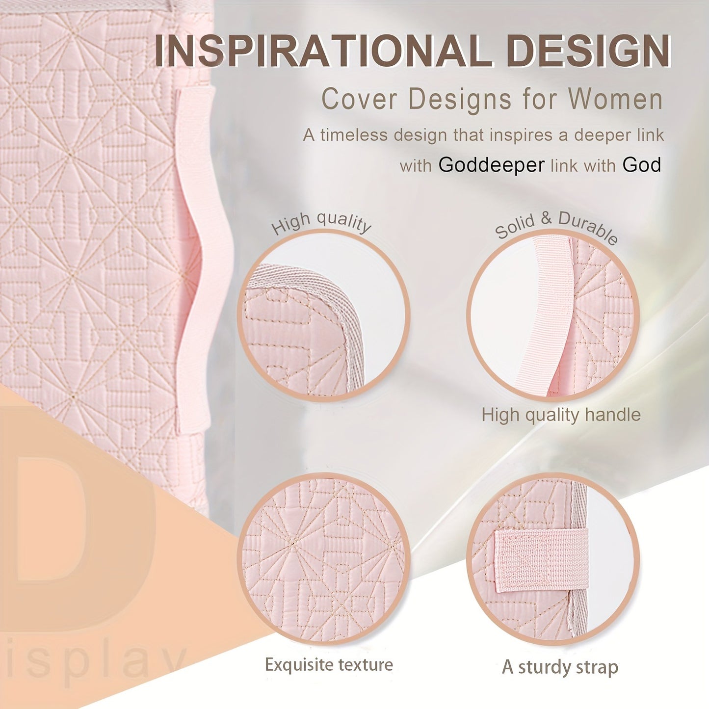 Beige Elegant Quilted Bible Cover - Protective Book Case with Carry Handle  - Product image 7