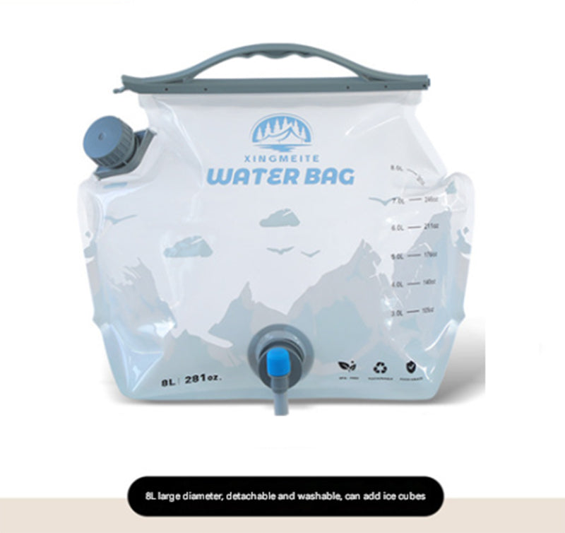 1 Piece Grey 8L Foldable Water Bag - Large Capacity Portable Water Carrier with Spigot for Camping & Outdoors - Main product image