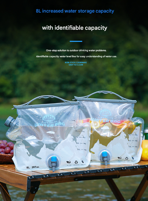 1 Piece Grey 8L Foldable Water Bag - Large Capacity Portable Water Carrier with Spigot for Camping & Outdoors - Product image 6