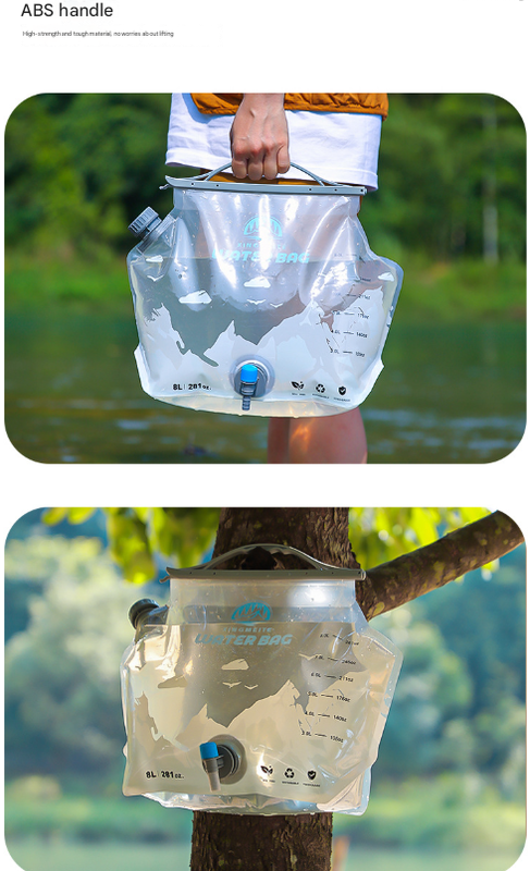 1 Piece Grey 8L Foldable Water Bag - Large Capacity Portable Water Carrier with Spigot for Camping & Outdoors - Product image 7
