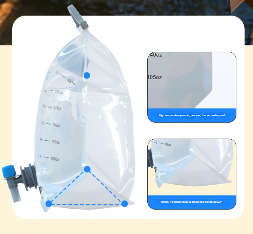 1 Piece Grey 8L Foldable Water Bag - Large Capacity Portable Water Carrier with Spigot for Camping & Outdoors - Product image 8