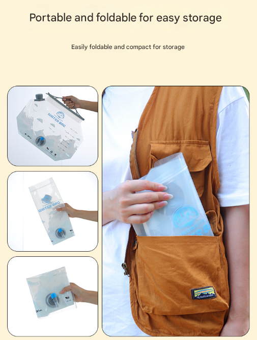 1 Piece Grey 8L Foldable Water Bag - Large Capacity Portable Water Carrier with Spigot for Camping & Outdoors - Product image 11