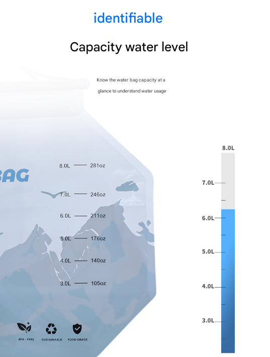 1 Piece Grey 8L Foldable Water Bag - Large Capacity Portable Water Carrier with Spigot for Camping & Outdoors - Product image 12
