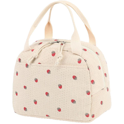 Beige Strawberry Pattern Corduroy Lunch Bag - Insulated Thermal Cooler Tote for School Work and Picnics - Product image 6