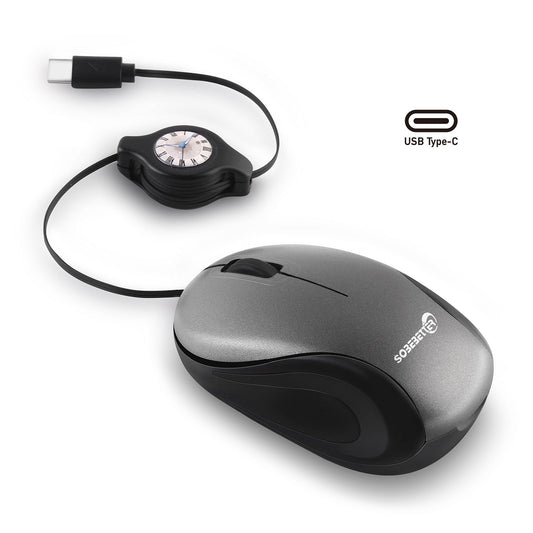 and Black Portable Mini USB - C Mouse with Retractable Cable - Silent Click Travel Mouse for Laptop, MacBook, Tablet