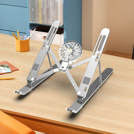 Adjustable Aluminum Laptop Stand with Detachable Cooling Fan - Portable Ergonomic Riser for Desk