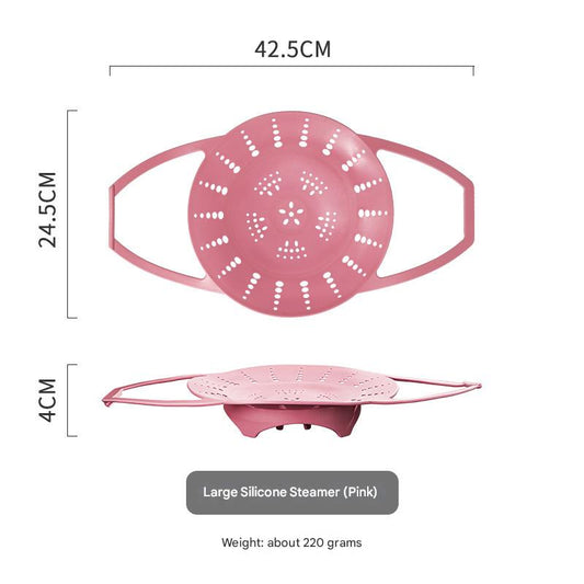 Large Pink Flexible Silicone Steamer Basket with Heat - Resistant Handles - Food