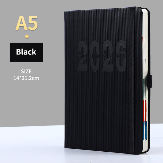Black 2026 A5 English Daily Planner Notebook 365-Day Schedule Book for Monthly & Annual Planning - Main product image