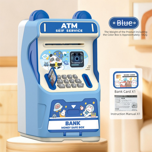 Blue Kids Electronic ATM Piggy Bank - Password Safe Box with Auto Scroll & Music - Educational Saving Toy - Main product image