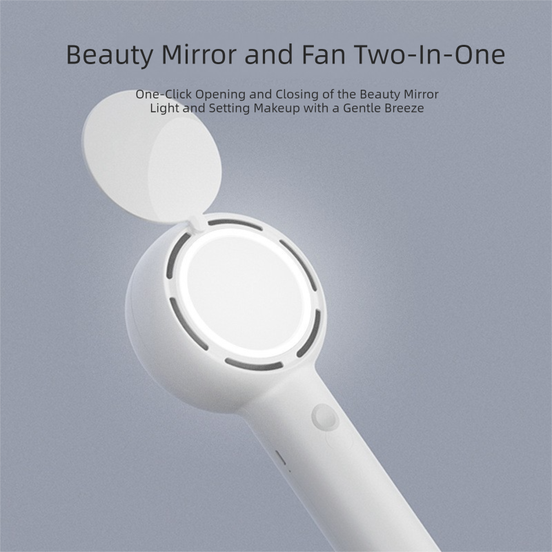 2 - in - 1 Handheld Fan with LED Makeup Mirror - Portable USB Rechargeable Beauty Light Fan with Desktop Base - 3 Speed Quiet Airflow for Travel & Summer
