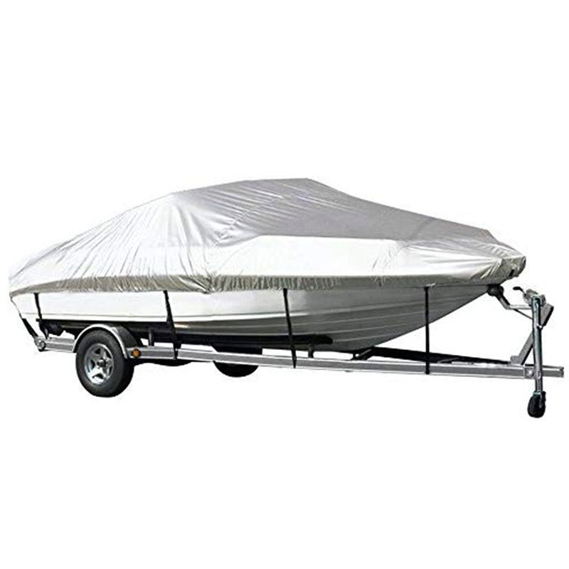 Grey Heavy Duty Waterproof Tarp Covers with Storage Bag, Fits V-Hull, Fish&Ski, Pro-Style, Fishing, Runabout, Bass Boats, 11-13 feet (420cm x 270cm) - Main product image