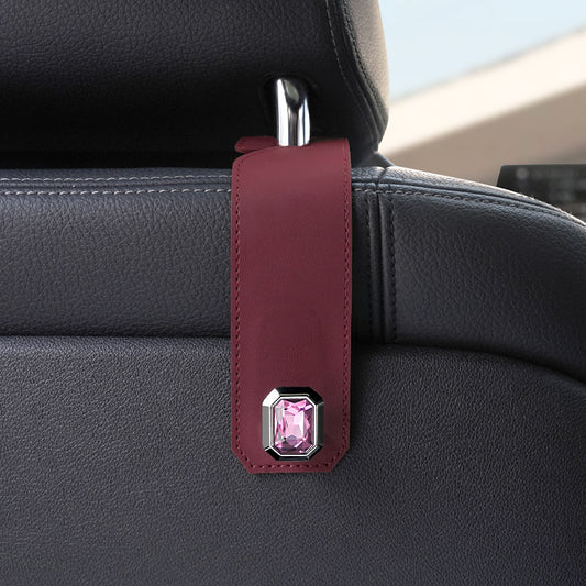 Claret Car Multi-Functional PU Leather Hook with Crystal Decoration – Hidden Storage Hook for Front and Rear Seats (Set of 2) - Main product image