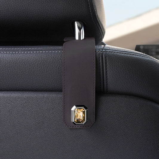 Grey Car Multi-Functional PU Leather Hook with Crystal Decoration – Hidden Storage Hook for Front and Rear Seats (Set of 2) - Main product image