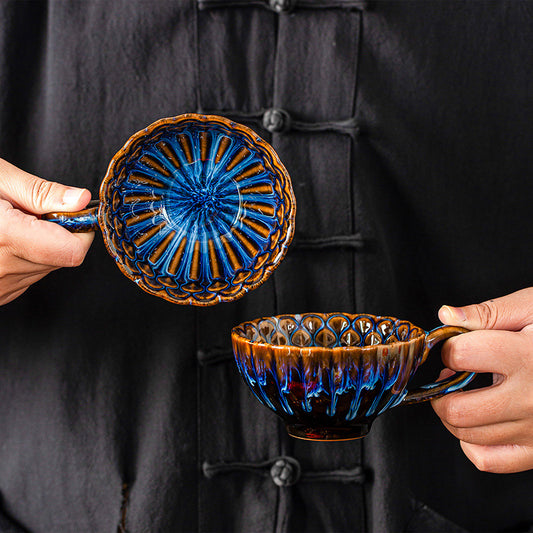 Blue-brown Creative Retro Kiln-Glazed Ceramic Cup - Exquisite Coffee & Afternoon Tea Mug, Home Milk Cup, Unique Gift - Main product image