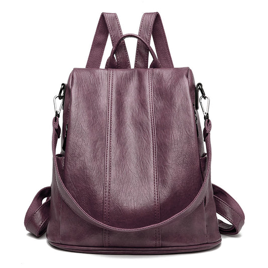Purple Women's Anti-Theft Backpack Purse Soft Faux Leather Convertible Rucksack Shoulder Bag Large Capacity 31cm for Travel Work Daily Use - Main product image