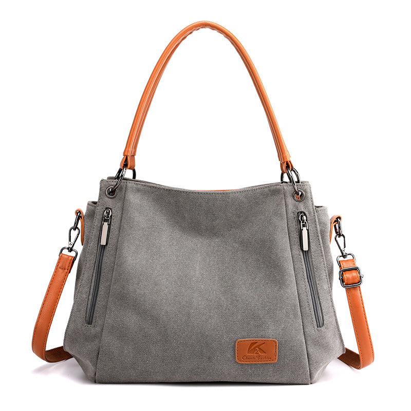 Grey Women's Canvas Hobo Handbag Large Shoulder Tote Bag Adjustable Crossbody Strap Casual Purse 40cm for Work School Travel - Main product image