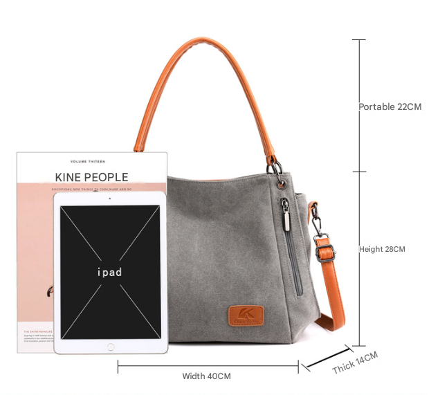 Grey Women's Canvas Hobo Handbag Large Shoulder Tote Bag Adjustable Crossbody Strap Casual Purse 40cm for Work School Travel - Product image 2