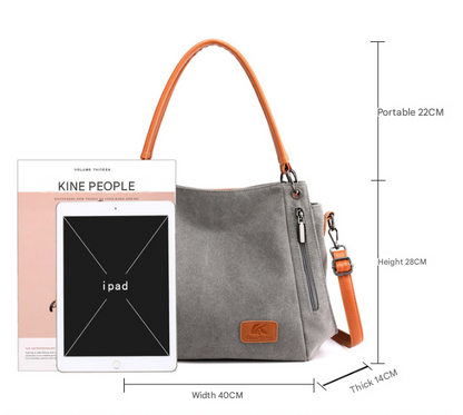 Grey Women's Canvas Hobo Handbag Large Shoulder Tote Bag Adjustable Crossbody Strap Casual Purse 40cm for Work School Travel - Product image 2