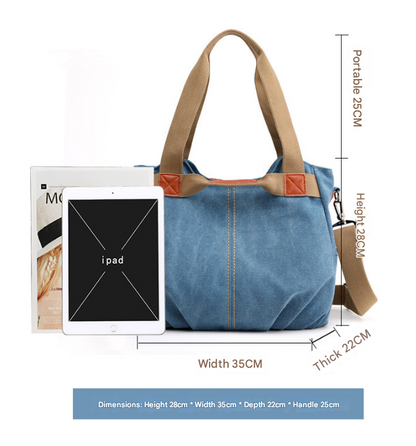 White Women's Retro Canvas Tote Bag Large Capacity Shoulder Handbag Adjustable Crossbody Strap 35cm for Travel Work & Daily Use - Product image 3