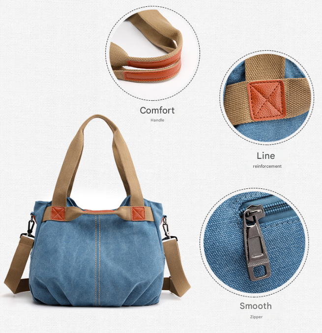 Black Women's Retro Canvas Tote Bag Large Capacity Shoulder Handbag Adjustable Crossbody Strap 35cm for Travel Work & Daily Use - Product image 2