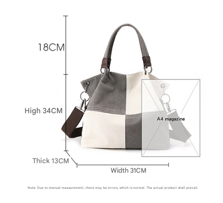 Red Women's Canvas Patchwork Tote Bag Large Capacity Shoulder Handbag Fits A4 Magazine Adjustable Crossbody Strap 34cm for Work & School - Product image 2