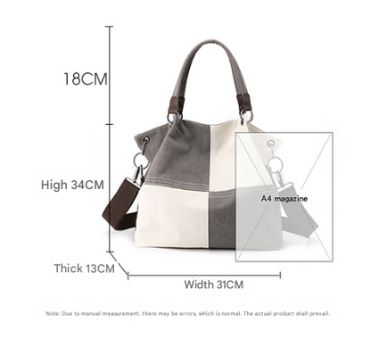 Blue Women's Canvas Patchwork Tote Bag Large Capacity Shoulder Handbag Fits A4 Magazine Adjustable Crossbody Strap 34cm for Work & School - Product image 2