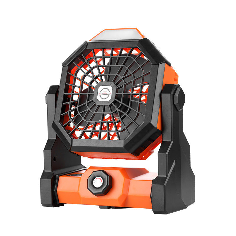 and orange Portable Outdoor Camping Fan with LED Light - Rechargeable USB Tent Fan for Australia