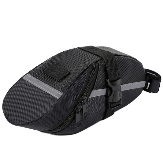 Black Water Resistant Bicycle Saddle Bag Under Seat Wedge Pack with Reflective Strip and Quick Release Strap for MTB Road Bikes - Main product image