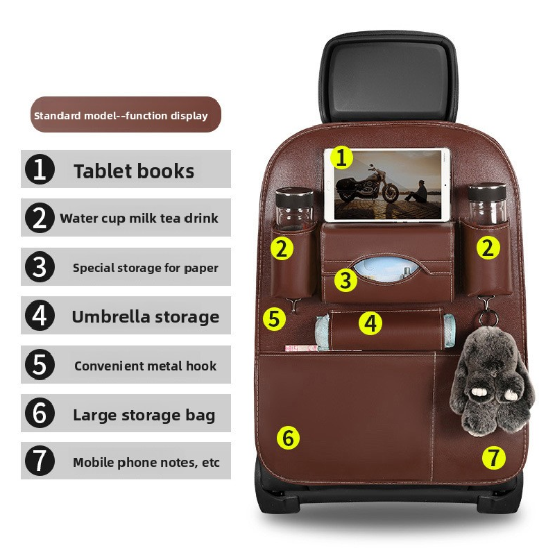 2-PCS Beige PU Leather Car Back Seat Organizer Kick Mat with Touch Screen Tablet Holder Multi-Pocket Travel Storage Bag - Product image 4