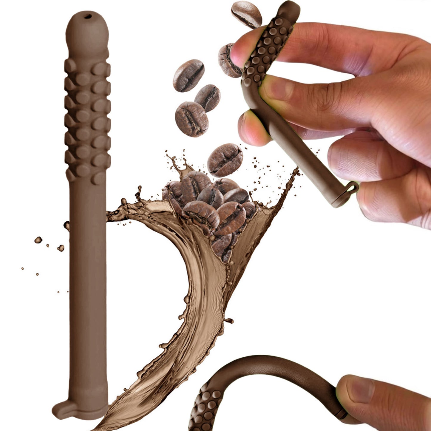 5 Pack Sensory Chew Sticks Coffee Scented Food Grade Silicone Oral Motor Aid Fidget Tubes for Focus and Stress Relief - Main product image