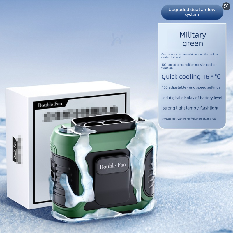 Waist Clip Fan Rechargeable Portable Personal Fan with Dual Outlet 13500RPM High Speed Airflow for Outdoor Work