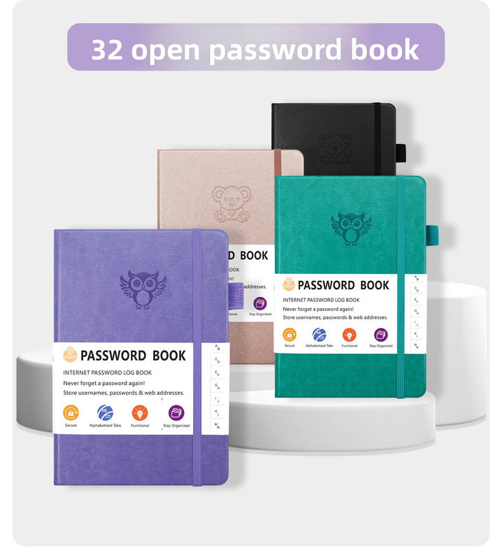 Black Password Log Book with Alphabetical Tabs Internet Address Organizer Small PU Leather Notebook with Owl Design Pen Holder and Inner Pocket Ideal for Home and Office - Product image 2