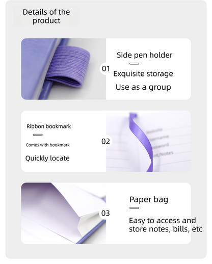 Deep purple Password Log Book with Alphabetical Tabs Internet Address Organizer Small PU Leather Notebook with Owl Design Pen Holder and Inner Pocket Ideal for Home and Office - Product image 3