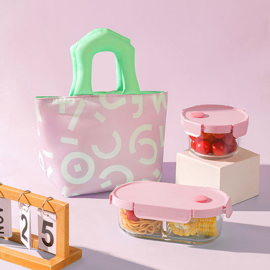 Insulated Lunch Bag Tote Fashion Graffiti Print with Soft Padded Handle Waterproof Thermal Cooler Bento Case for Work School and Picnics Blue with Green Handle - Main product image