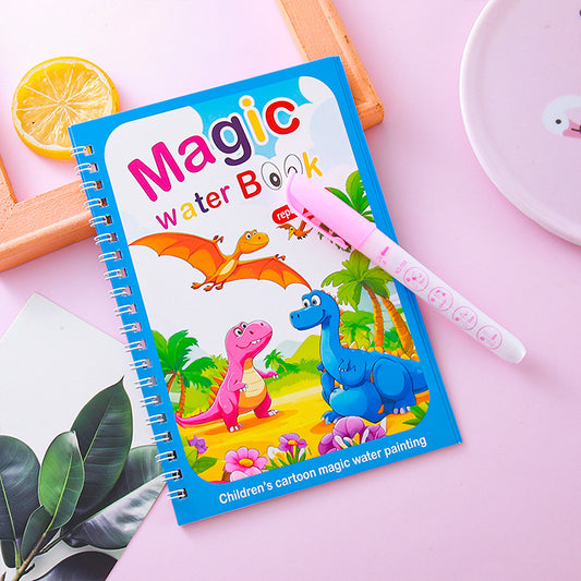 2 PCS Magic Water Colouring Book Reusable Mess Free Painting Set Dinosaur and Flamingo Themes with Refillable Water Pens for Kids Travel Activity and Educational Art - Main product image