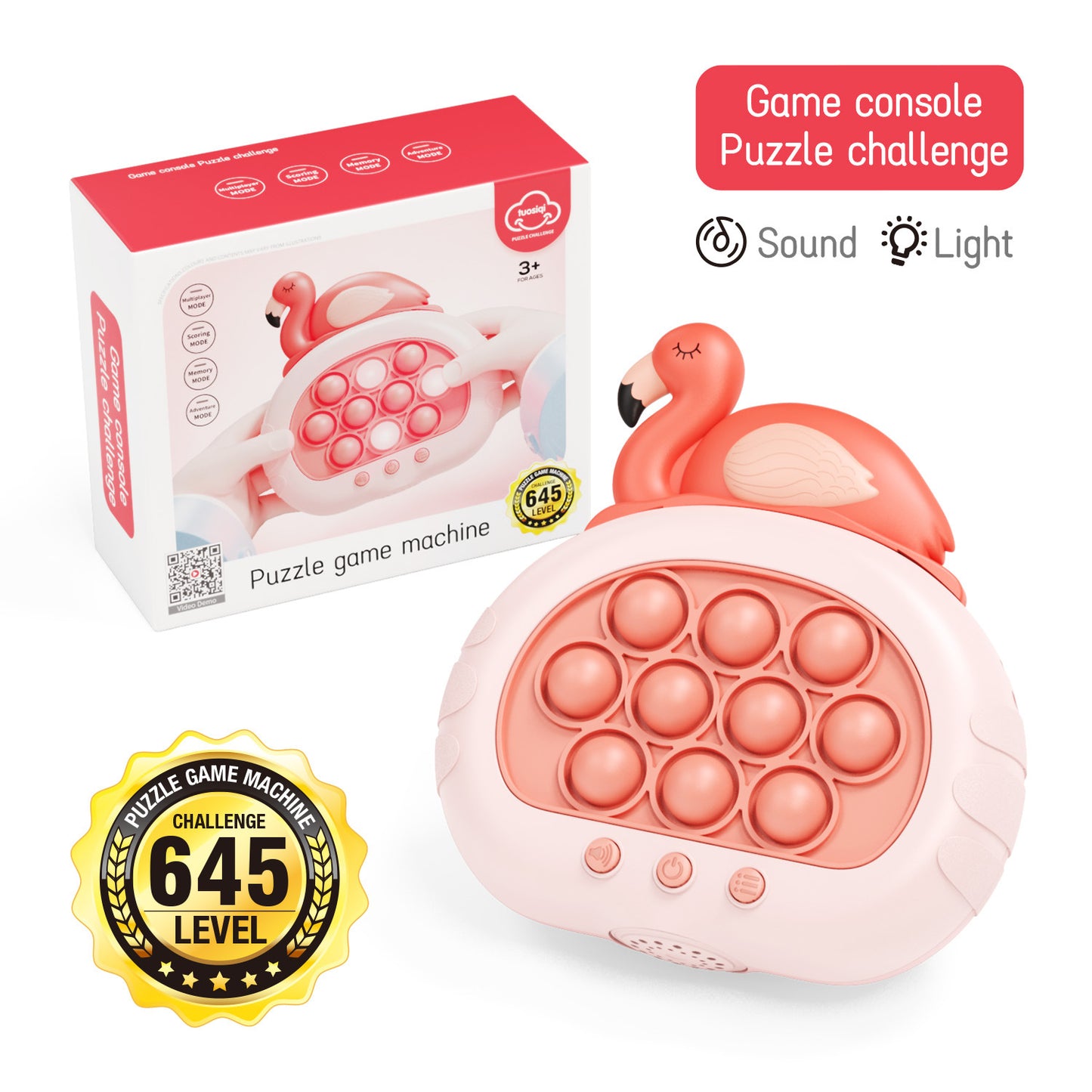 Electronic Fast Push Pop Game - Flamingo Fidget Console with Lights & Sound - 4 Modes Memory & Speed Challenge - Interactive Sensory Toy for Kids 3+ & Travel - Main product image
