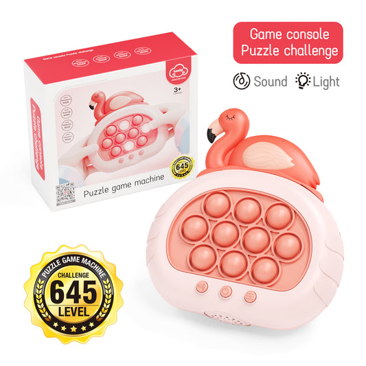 Electronic Fast Push Pop Game - Flamingo Fidget Console with Lights & Sound - 4 Modes Memory & Speed Challenge - Interactive Sensory Toy for Kids 3+ & Travel - Main product image
