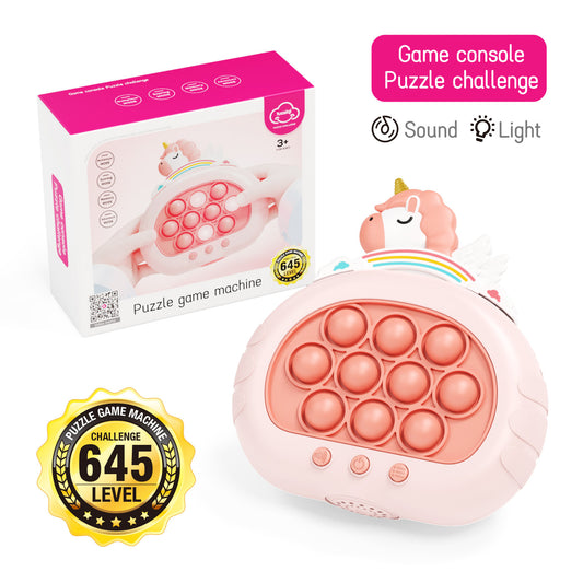 Electronic Fast Push Pop Game - Pink Unicorn Fidget Console with Lights & Sound - 4 Modes Memory & Speed Challenge - Interactive Sensory Toy for Kids 3+ & Travel - Main product image