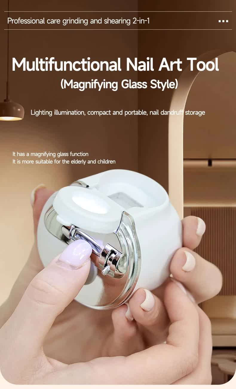 2-in-1 Electric Nail Clipper with Magnifying Glass & LED Light - Automatic Nail Trimmer & Polisher for Babies, Seniors & Adults - Safe USB Rechargeable Manicure Tool with Debris Storage - Grey - Product image 2
