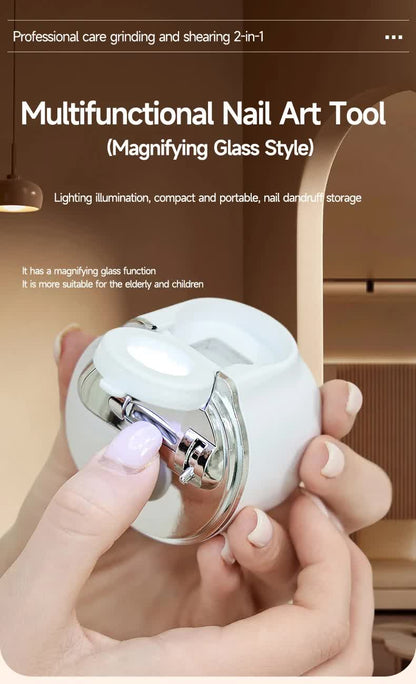 2-in-1 Electric Nail Clipper with Magnifying Glass & LED Light - Automatic Nail Trimmer & Polisher for Babies, Seniors & Adults - Safe USB Rechargeable Manicure Tool with Debris Storage - Grey - Product image 2