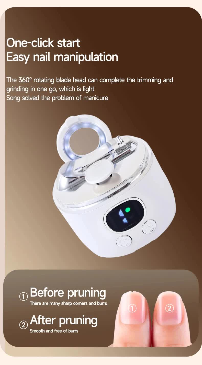 2-in-1 Electric Nail Clipper with Magnifying Glass & LED Light - Automatic Nail Trimmer & Polisher for Babies, Seniors & Adults - Safe USB Rechargeable Manicure Tool with Debris Storage - Grey - Product image 4