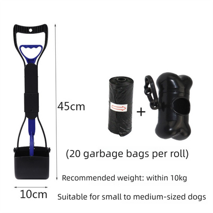 Medium Foldable Pet Pooper Scooper 45cm Portable Dog Waste Jaw Clamp with Bone Dispenser & 20 Bags Blue - Main product image