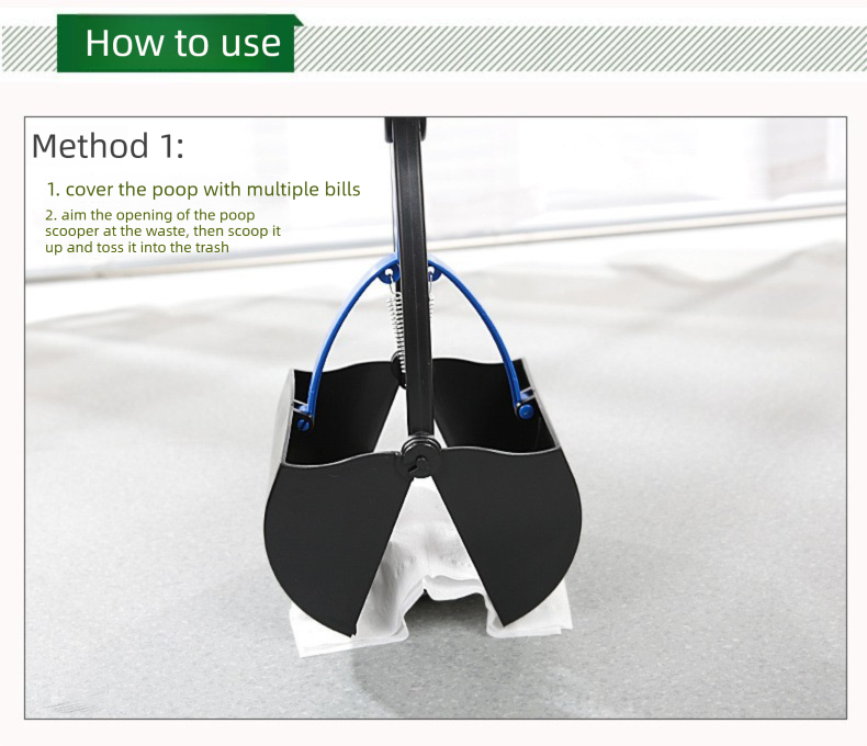 Large Foldable Pet Pooper Scooper 60cm Long Handle Dog Waste Picker Jaw Clamp with Bone Dispenser & Bags Blue - Product image 3