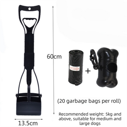Large Foldable Pet Pooper Scooper 60cm Long Handle Dog Waste Picker Jaw Clamp with Bone Dispenser & Bags Black - Main product image
