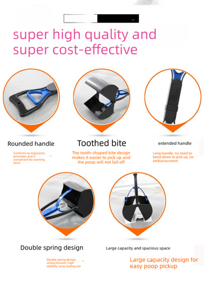 Large Foldable Pet Pooper Scooper 60cm Long Handle Dog Waste Picker Jaw Clamp with Bone Dispenser & Bags Black - Product image 2