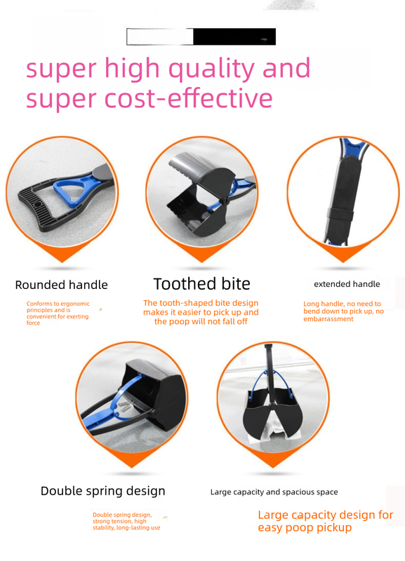 Large Foldable Pet Pooper Scooper 60cm Long Handle Dog Waste Picker Jaw Clamp with Bone Dispenser & Bags Purple - Product image 2